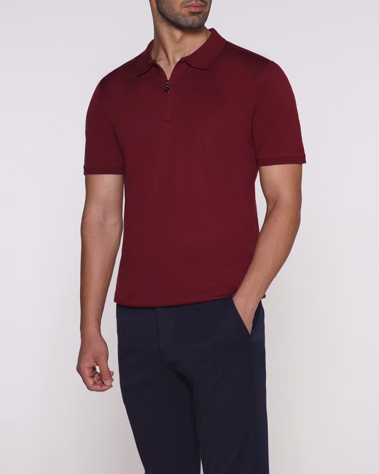 تیشرت بازلی D26 یقه زیپدار زرشکی