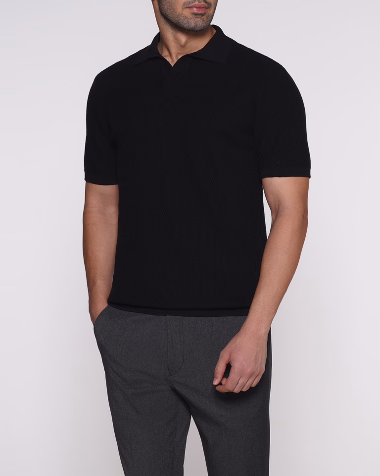 پولوشرت DP4 پنبه طرح بافت ریز مشکی