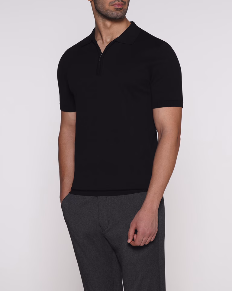 پولوشرت DP1 زیپ دار پنبه طرح بافت مشکی