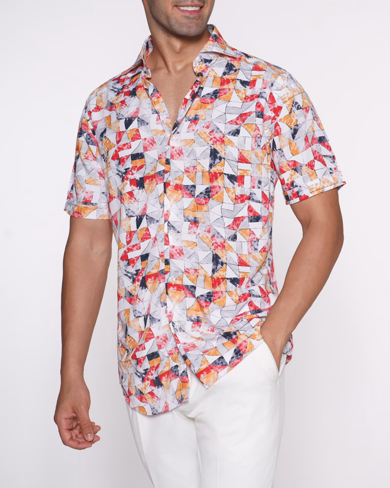 پیراهن PS19 یقه بک طرح دار آب رنگی