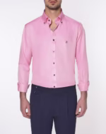 پیراهن P400 یقه Button Down صورتی پوشت سرمه ای سفید